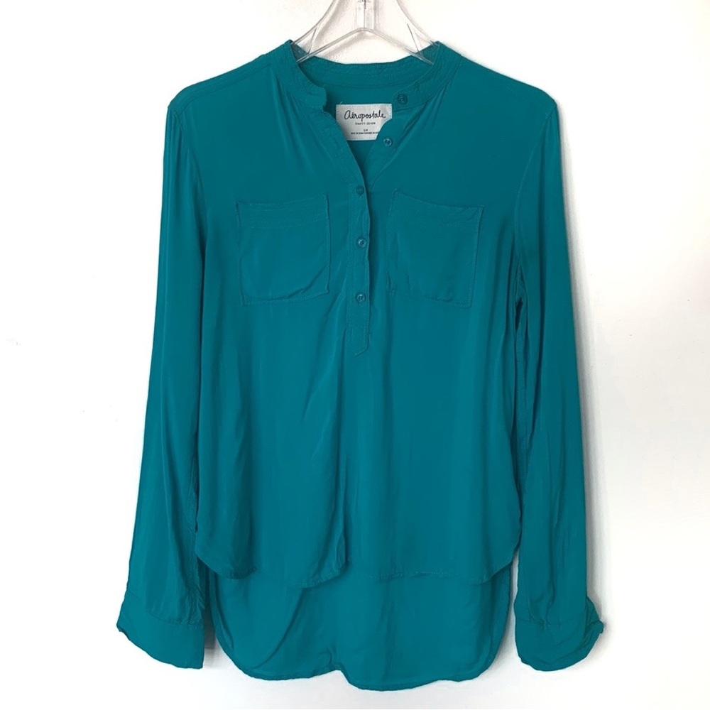 3x$15 Aeropostale Teal Popover Roll‑Tab Sleeve Shirt Casual Everyday Women’s S